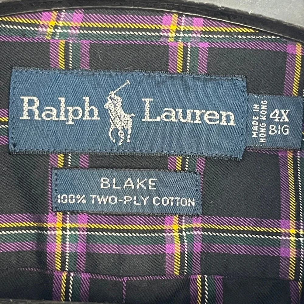Polo Ralph Lauren Blake Mens 4XB BIG Cotton Black Purple Plaid Long Sleeve Shirt